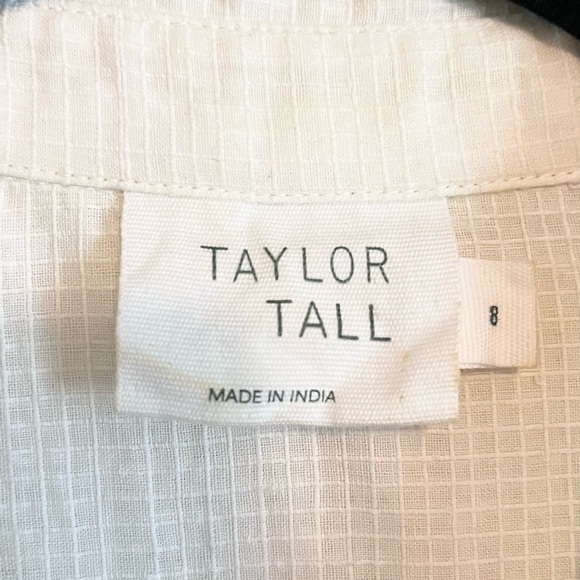 Taylor Tall Drop Shoulder Shirt Textured Grid Cotton Cream, Size 8 Tall - Picture 2 of 6